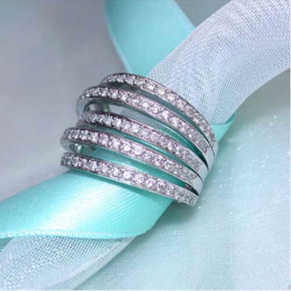 NEW 925 Silver White Sapphire Multilayer Bands Ring, CUTE RING, SHINY RING. - Picture 4 of 5